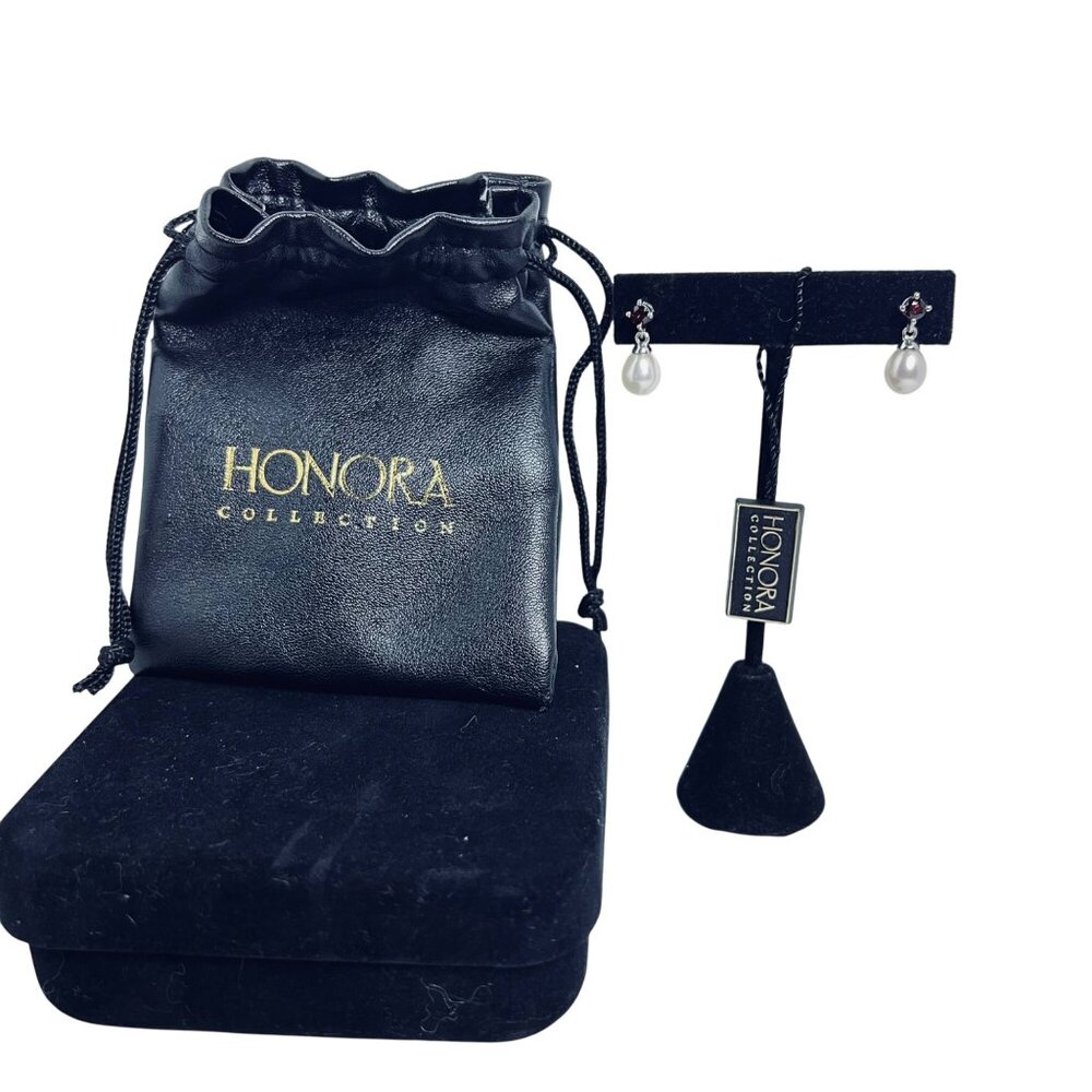 Honora Sterling Silver White Freshwater Pearls And Garnet Earrings (5981)